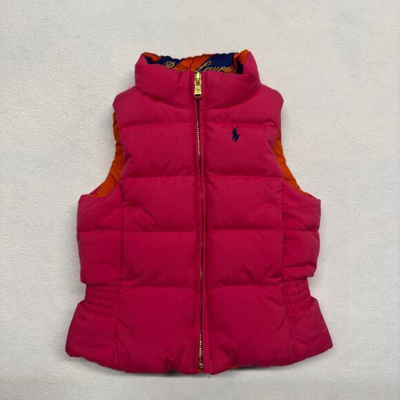 Ralph Lauren Toddler Girls 2T Reversible‎ Down Filled Puffer Vest Pink/Orange - Picture 1 of 12